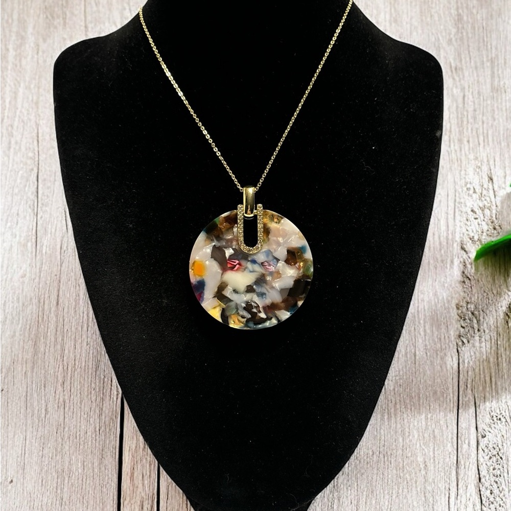 LOFT Gold Tone Confetti Crystal Disc Necklace 32”